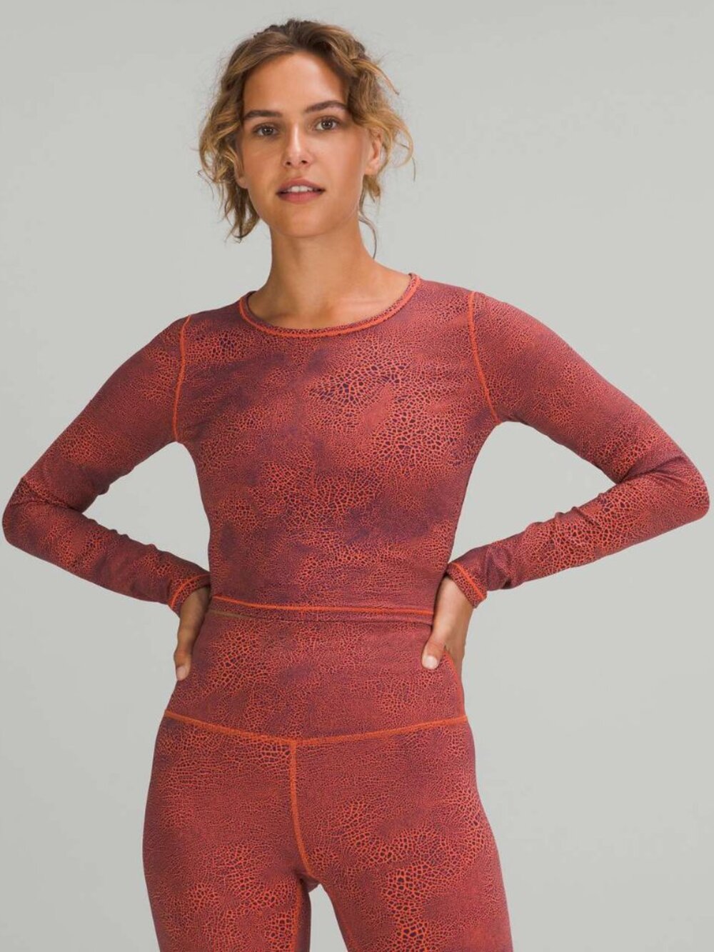 Lululemon Women's Wunder Train Cropped Long Sleeve Shirt - Orange/Black